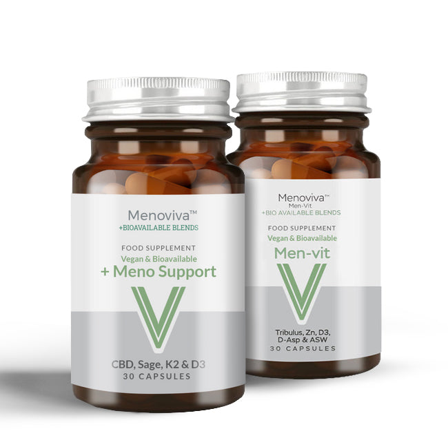 MenoViva Meno Support + MenVit his and hers bundle — both bottles