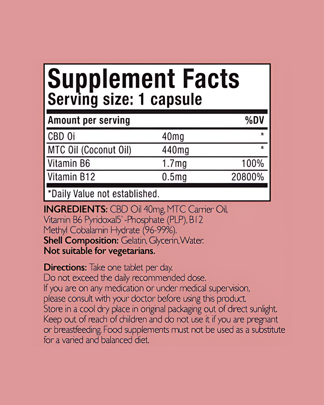 Menopause supplement facts label
